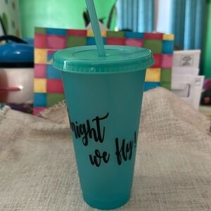 Blue Tumbler with Script Text
